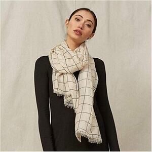 Rachel Pally Neutral Grid Scarf Cream/Black Windowpane Wrap Lightweight NWT